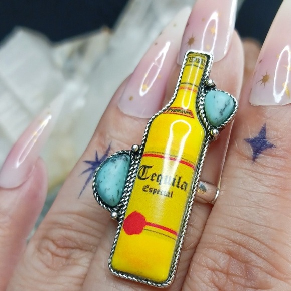 2/$30🌵 Tequila Especial Silver Turquoise Stone Adjustable Alcohol Southwestern - Picture 4 of 15